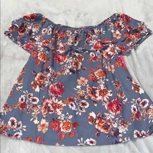 Xhilaration off the shoulder grey & floral blouse